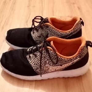 Black and Orange Sneakers with Animal Print